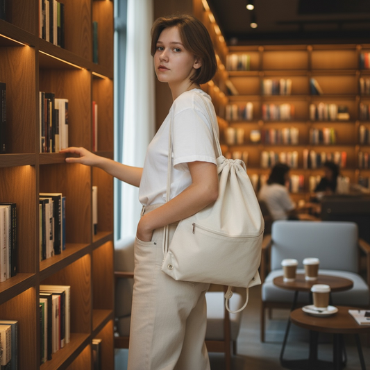 Beige Book And Travel Tote With Adjustable Straps
