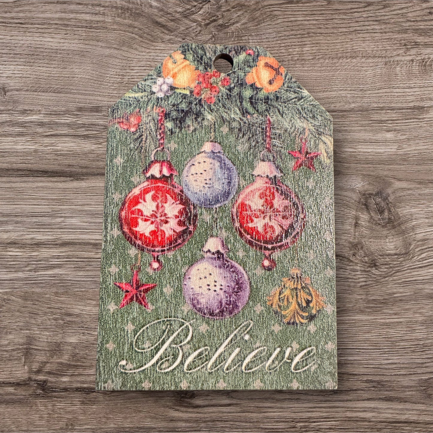 Assorted Old Fashioned Christmas Images On Wood Ornaments With String Group 1