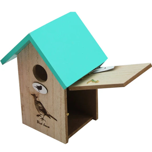 Green Bird House Feeder with Side Door Latch