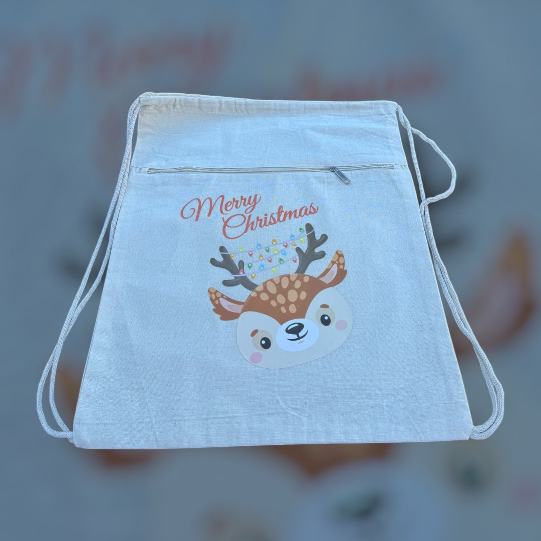 Beige Book And Travel Christmas Tote With Adjustable Straps