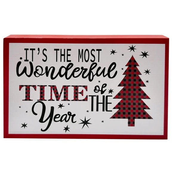 4" It's The Most Wonderful Time Of The Year Buffalo Checkered Plaid Print Table Accent