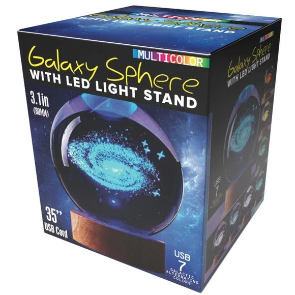 3D Galaxy Crystal Ball USB Powered Lamp With Colorful Changing Light and Wood Base