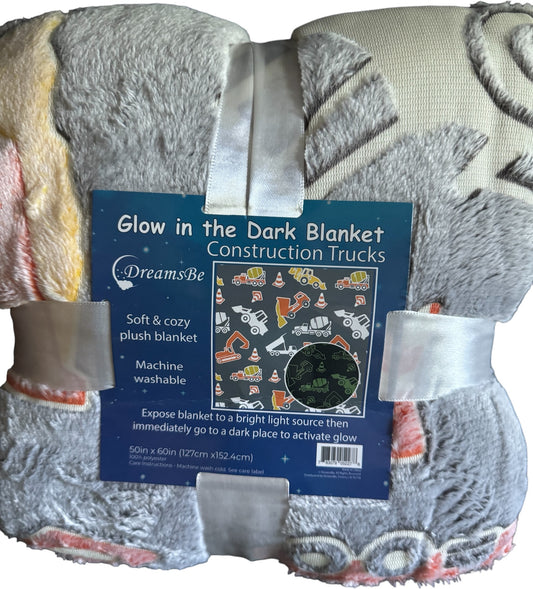 DreamsBe 50" x 60" Glow In The Dark Construction-Themed Children's Blanket