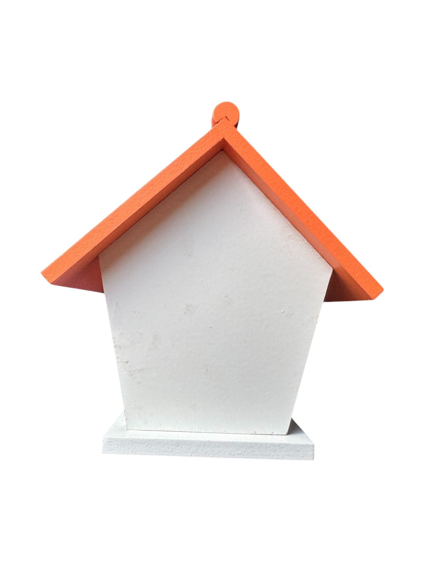 Painted Bird House with Perch and Hanging Cord Orange Roof