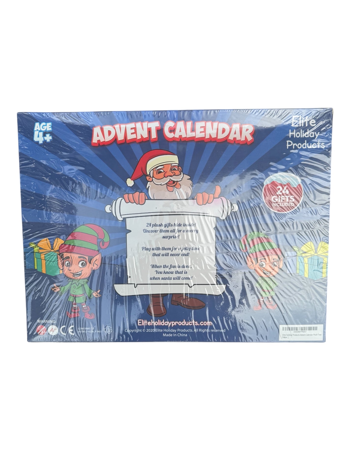 Holiday Advent Calendar with Assorted Fun Plush Toy Surprise Gifts