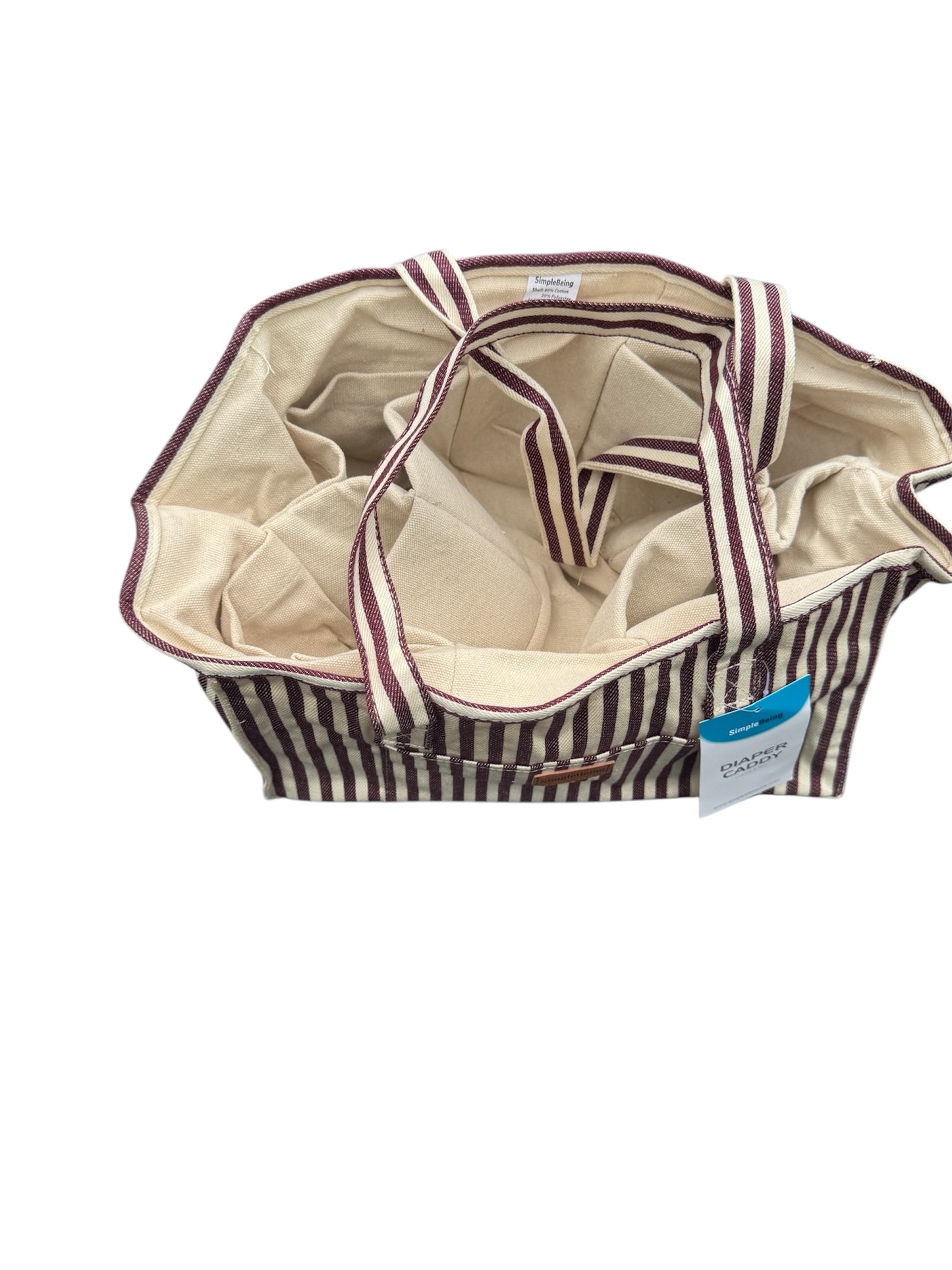 Simple Being Red Striped Large Organizer Canvas Tote Bag Caddy