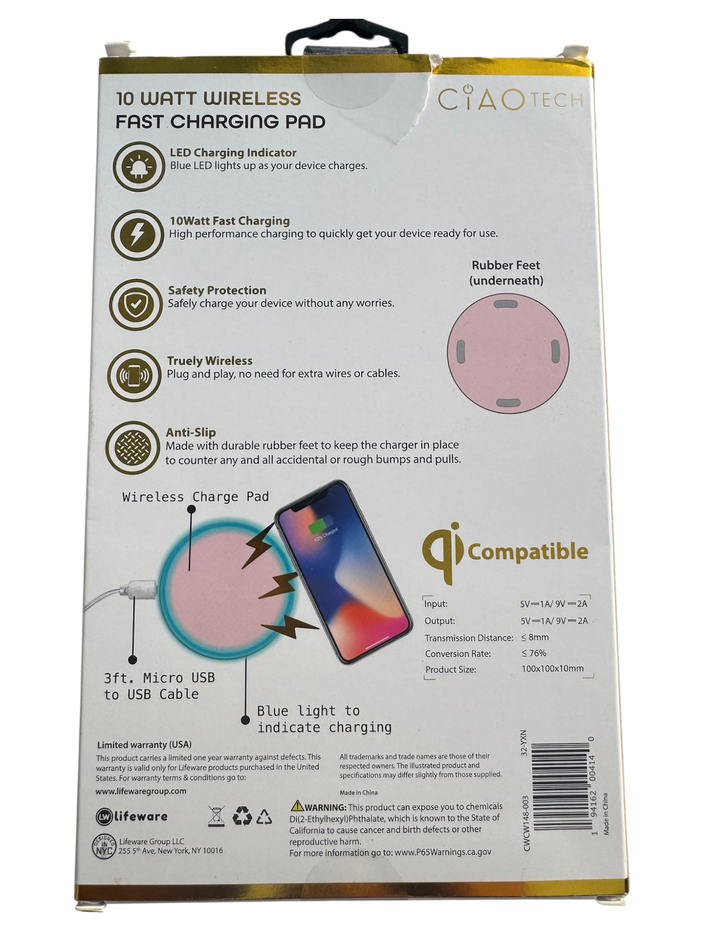 Ciao Tech 10 Watt Wireless Charging Pad in Light Pink