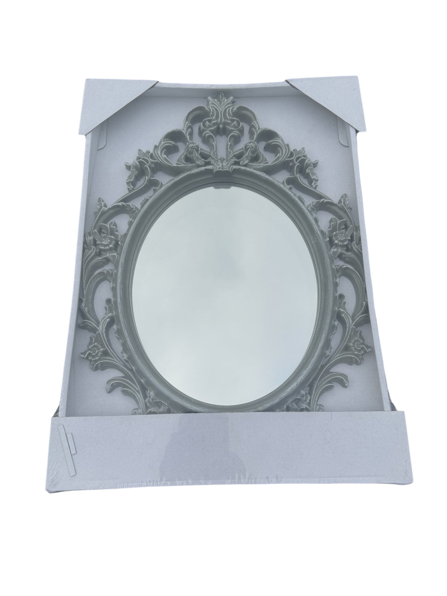 Ornate Grey Oval Mirror Home / Halloween Decor
