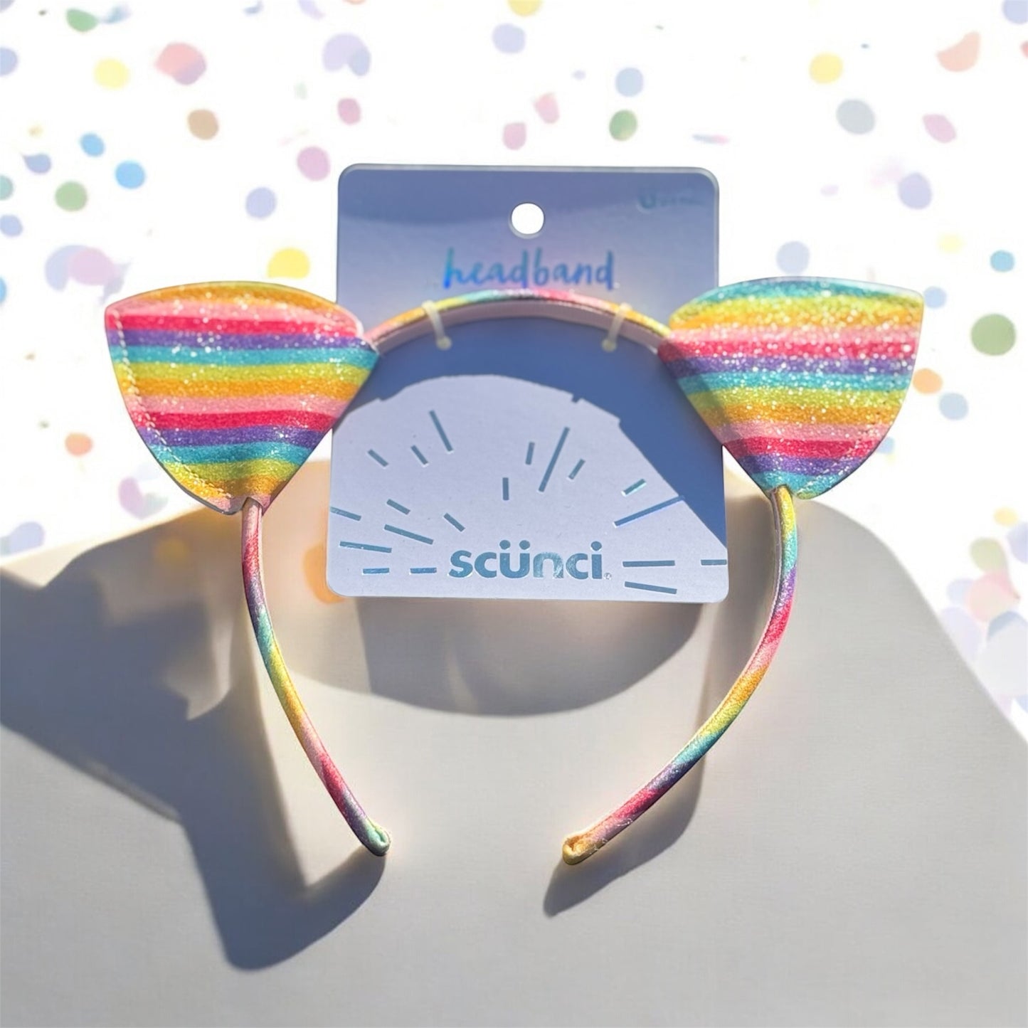 Scunci Rainbow Glitter Cat Ears Headband