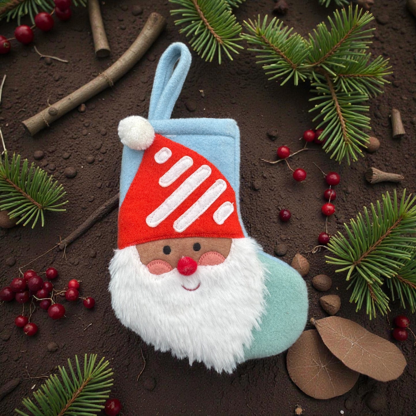 Small Blue Santa Face Christmas Stocking