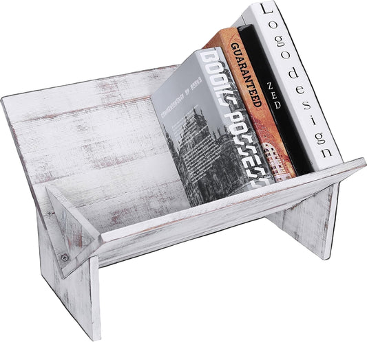 Wooden Vintage Whitewash Counter Book Display