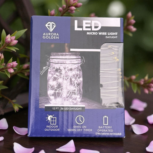 Aurora Golden 12 Foot LED Micro Wire Lights In Daylight White