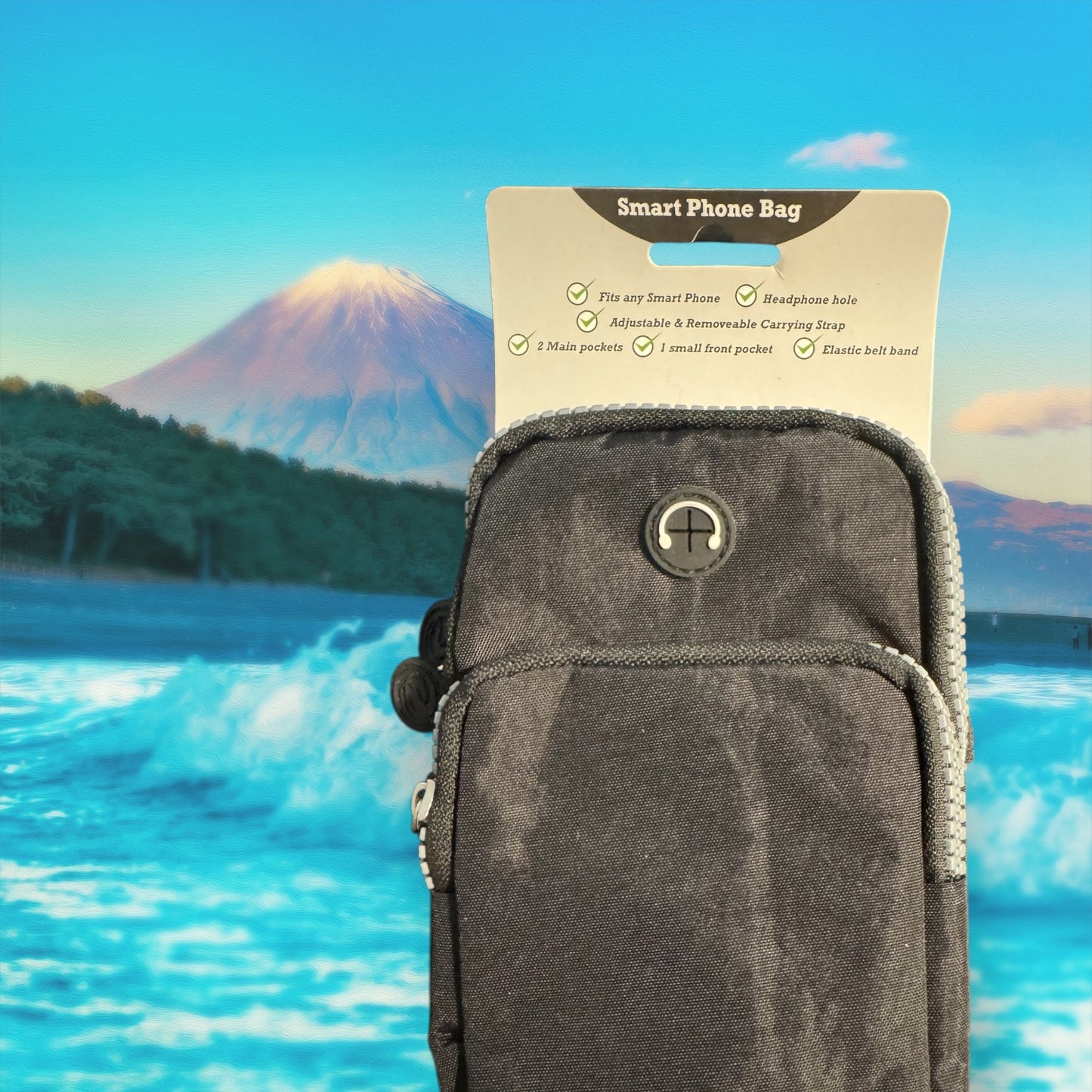 Triple-Pocket Crossbody Cell Phone Holder With Adjustable Carrying Strap