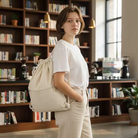 Beige Book And Travel Tote With Adjustable Straps