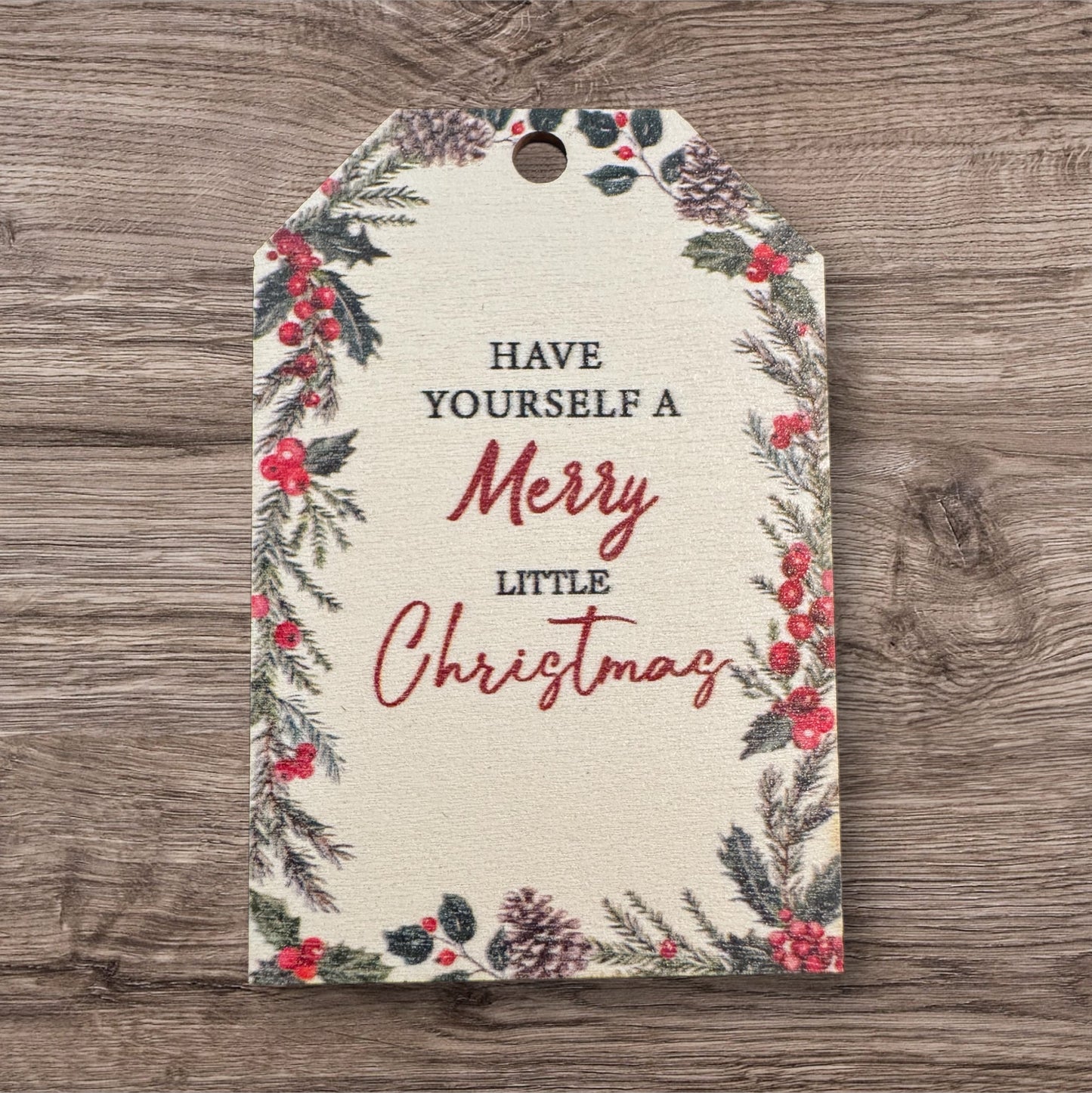 Assorted Holiday Sayings On Wood Christmas Ornaments With String Group 1