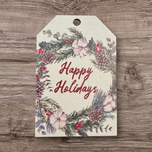 Assorted Holiday Sayings On Wood Christmas Ornaments With String Group 1