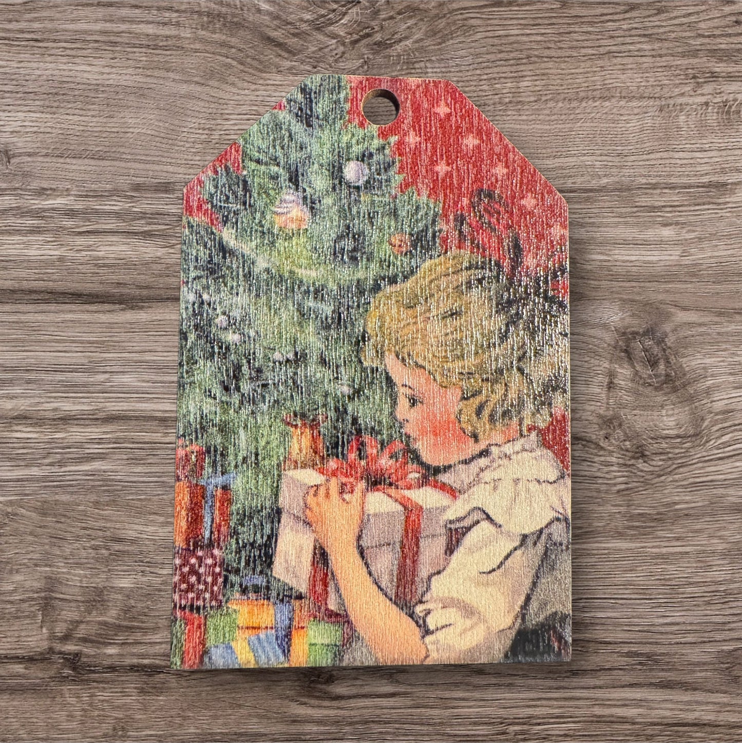 Assorted Old Fashioned Christmas Images On Wood Ornaments With String Group 1