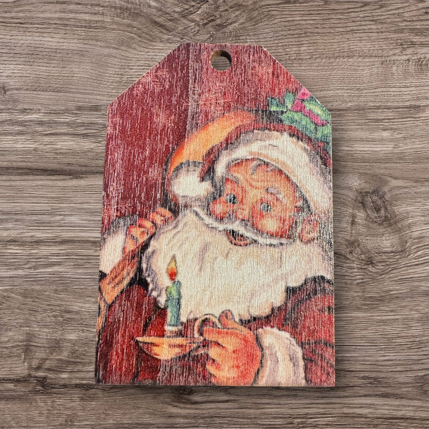 Assorted Old Fashioned Christmas Images On Wood Ornaments With String Group 2