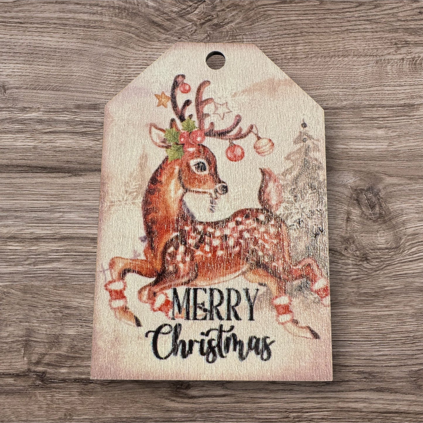 Assorted Old Fashioned Christmas Images On Wood Ornaments With String Group 2