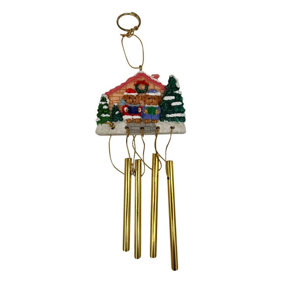Bears Singing Christmas Carols in Front of House 4-Tube 6" Mini Chime