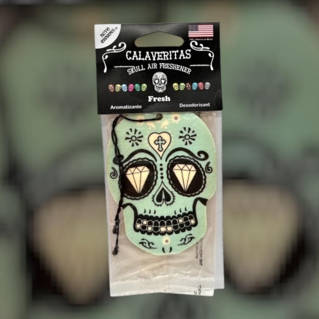 Calaveritas Sugar Skull Air Freshener in Fresh Deodorant Scent Two Colors