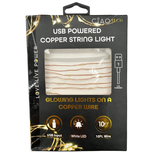 10 Foot USB Powered LED String Light on Copper Wire Clip Strip