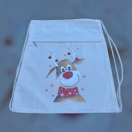 Beige Book And Travel Christmas Tote With Adjustable Straps