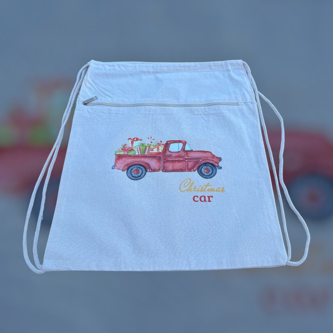Beige Book And Travel Christmas Tote With Adjustable Straps