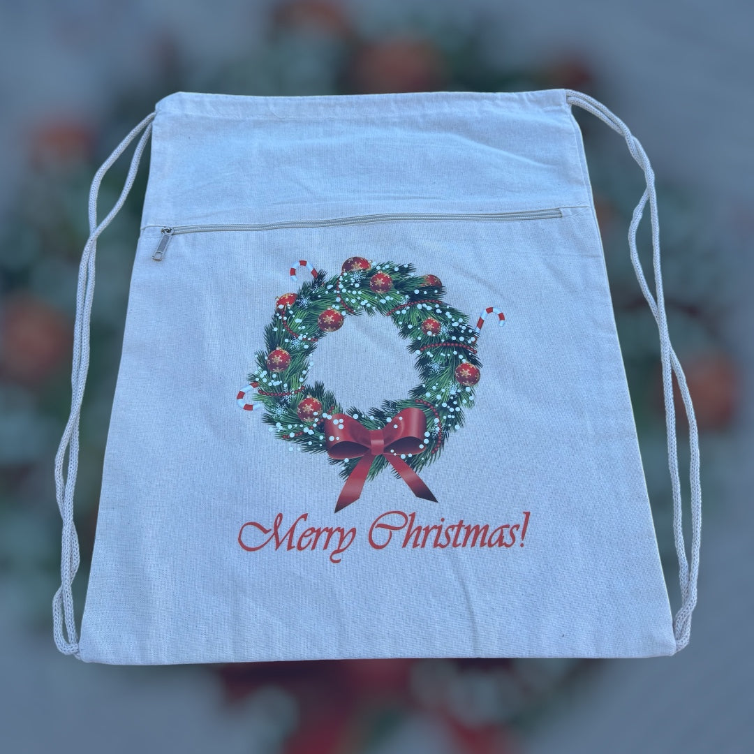 Beige Book And Travel Christmas Tote With Adjustable Straps
