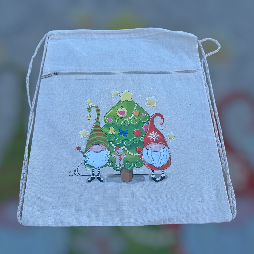 Beige Book And Travel Christmas Tote With Adjustable Straps