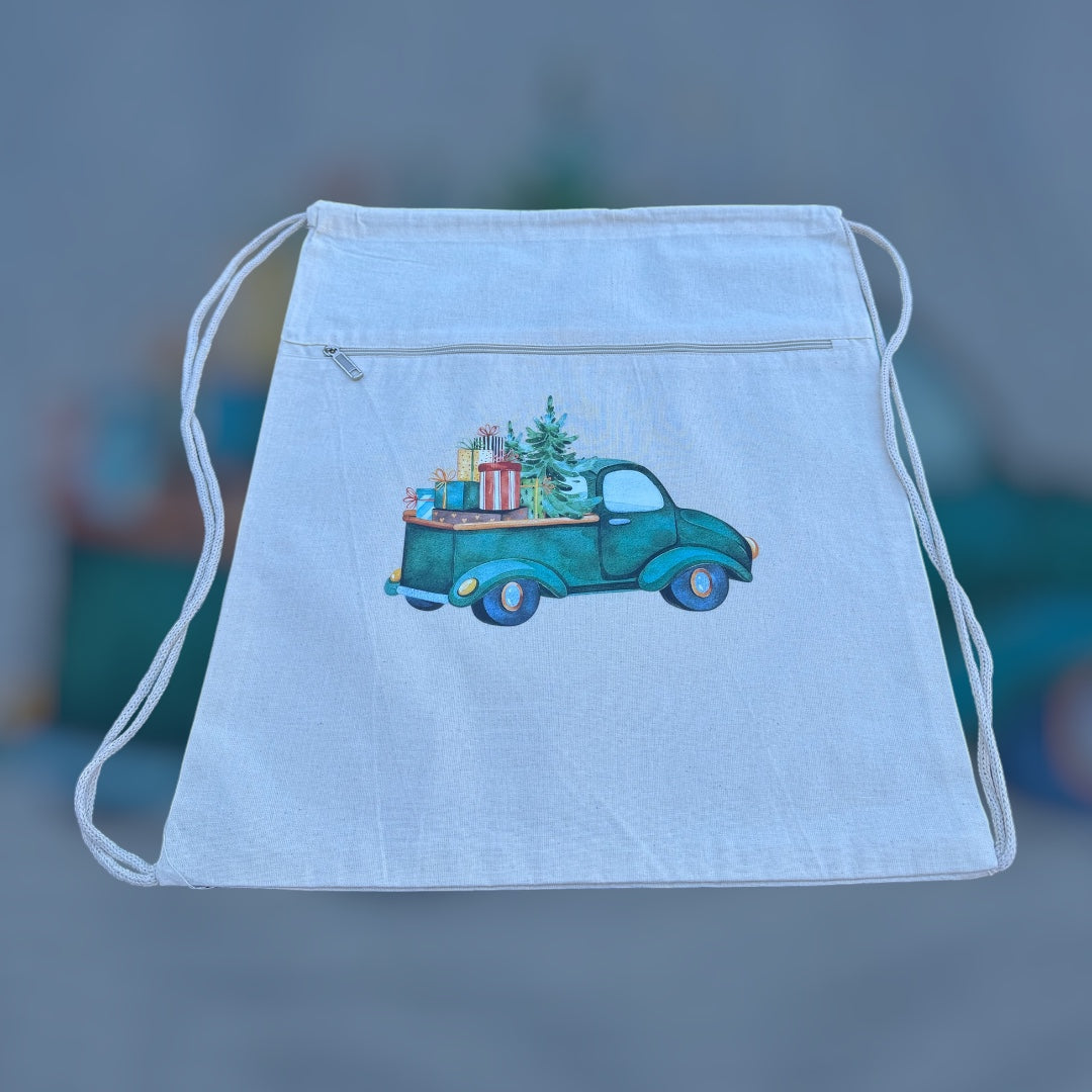 Beige Book And Travel Christmas Tote With Adjustable Straps