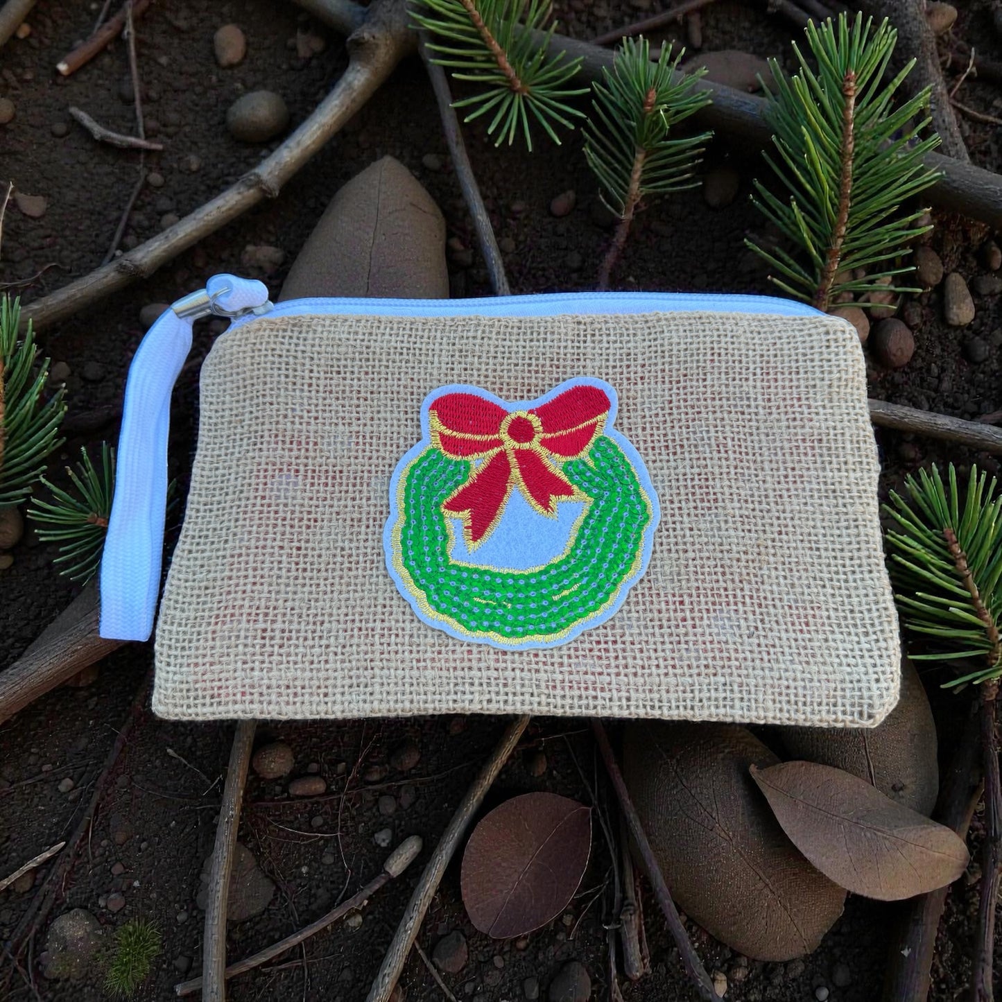 Burlap Christmas Clutch And Cell Phone Holder