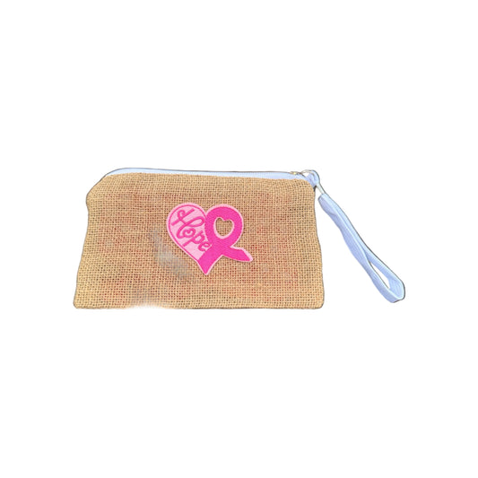 Burlap Cancer Hope Clutch And Cell Phone Holder