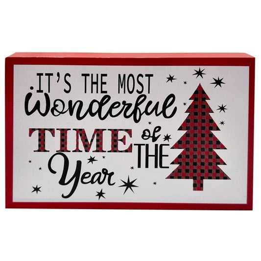 4" It's The Most Wonderful Time Of The Year Buffalo Checkered Plaid Print Table Accent