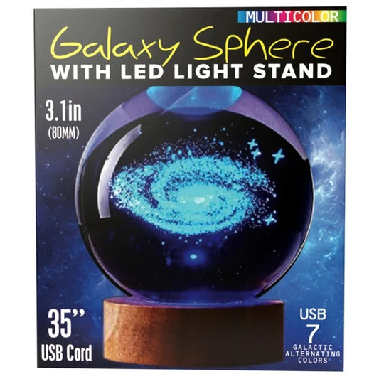 3D Galaxy Crystal Ball USB Powered Lamp With Colorful Changing Light and Wood Base