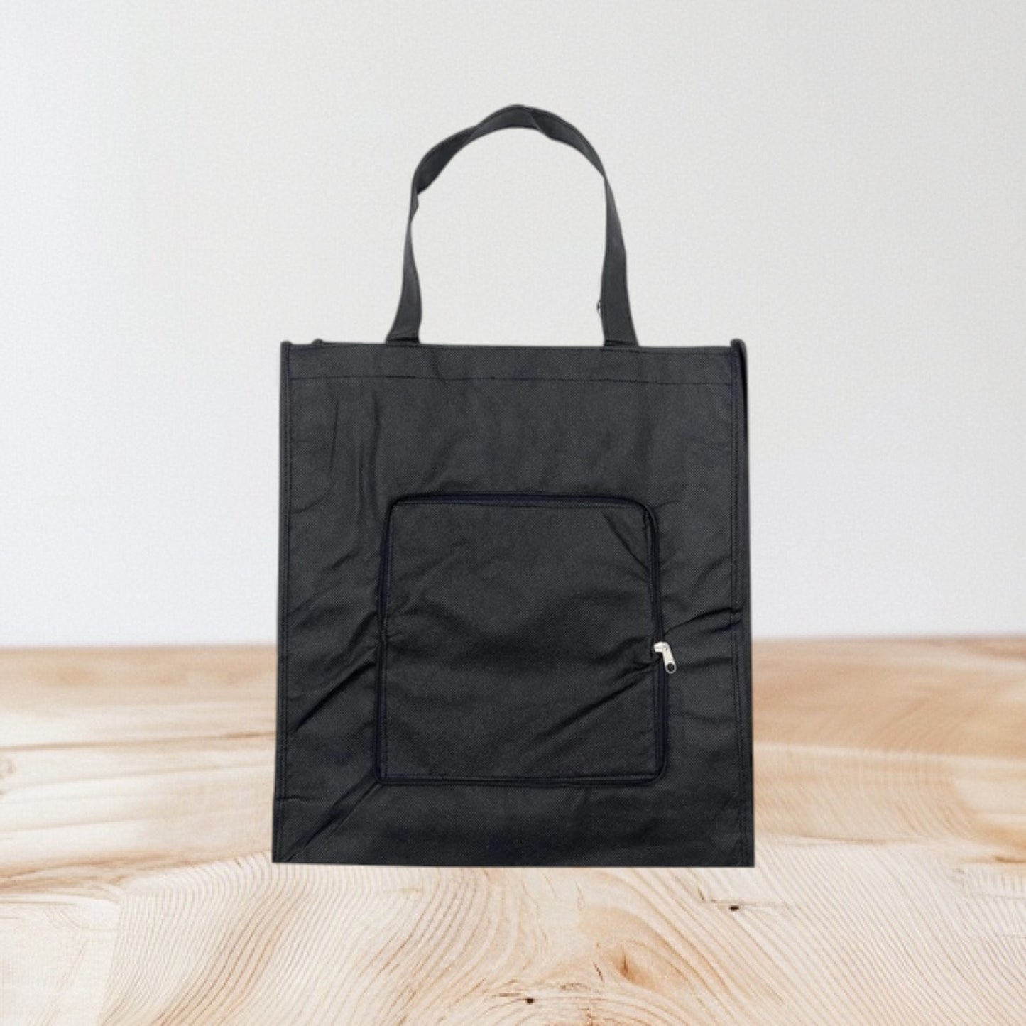 15" X 13 1/4" Black Canvas Folding Tote/ Grocery Bag