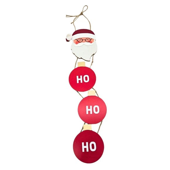 Santa and Ho Ho Ho Sphere Ornaments with Twine Christmas Vertical Wall Decoration