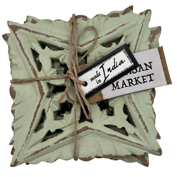 Artisan Market 4-Piece Sage Wood Coaster Set