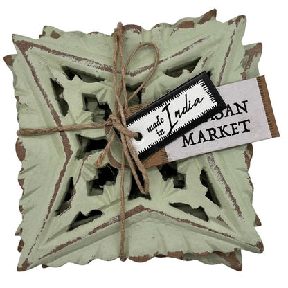 Artisan Market 4-Piece Sage Wood Coaster Set