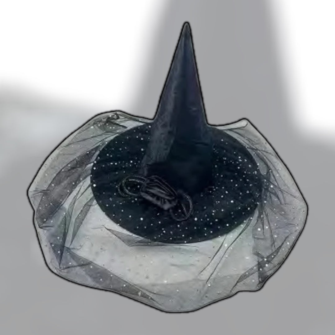 Black Spider Web Witch Hat With Rose And Black Lace