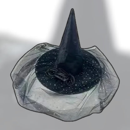 Black Spider Web Witch Hat With Rose And Black Lace