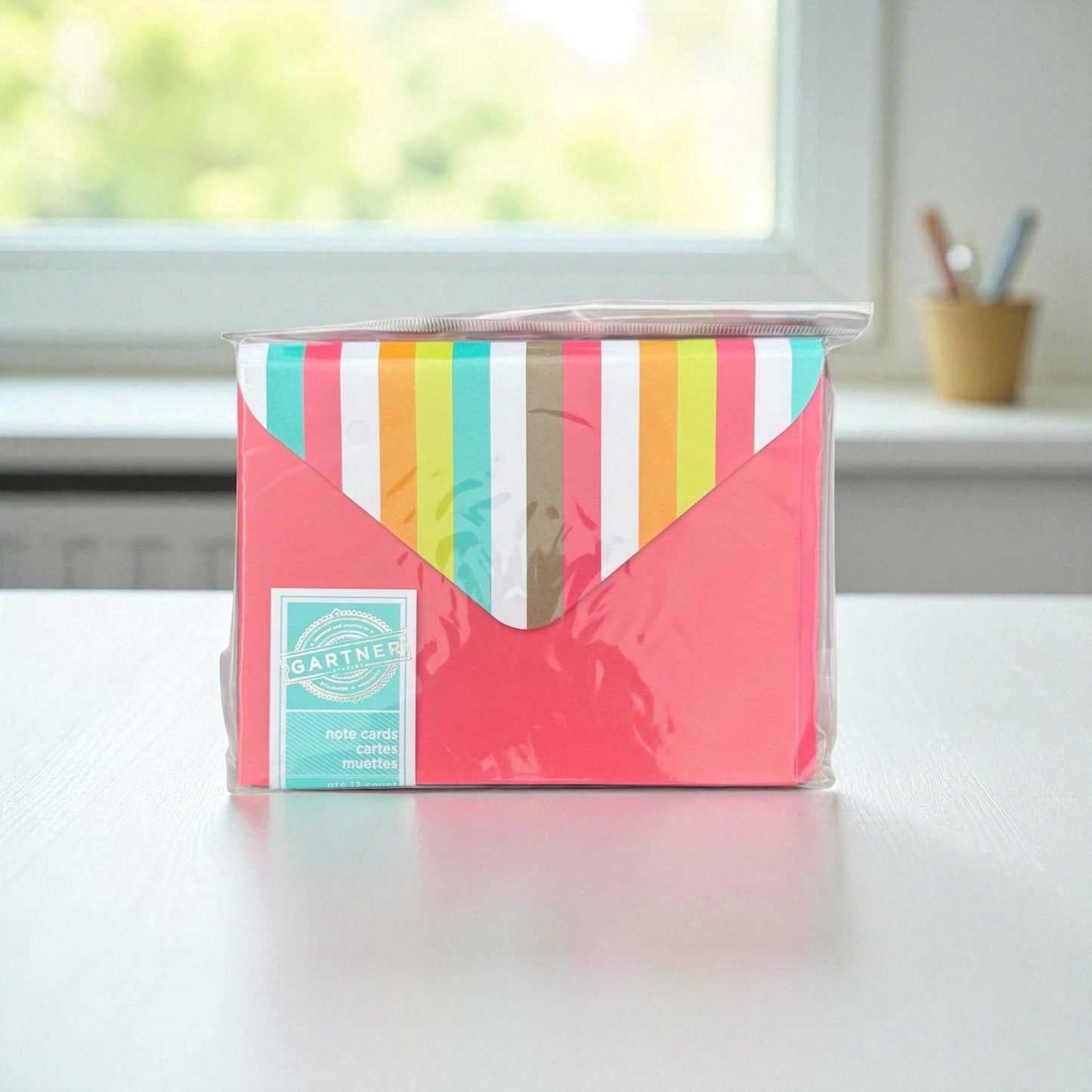 Red Note Cards With Striped Envelopes Clip Strip