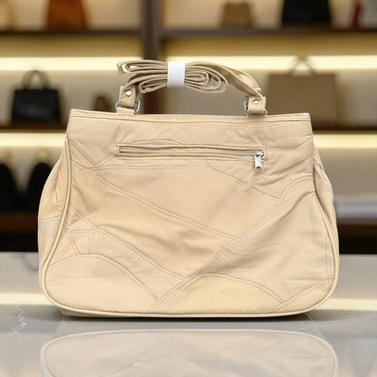 Beige Patched Leather Stylish Handbag