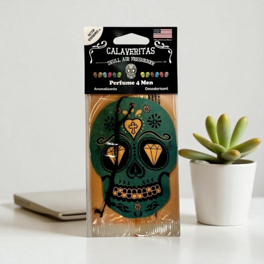 Calaveritas Sugar Skull Air Freshener in Perfume 4 Men Scent