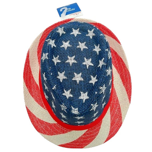 Stars And Stripes Patriotic Burlap Fedora Hat