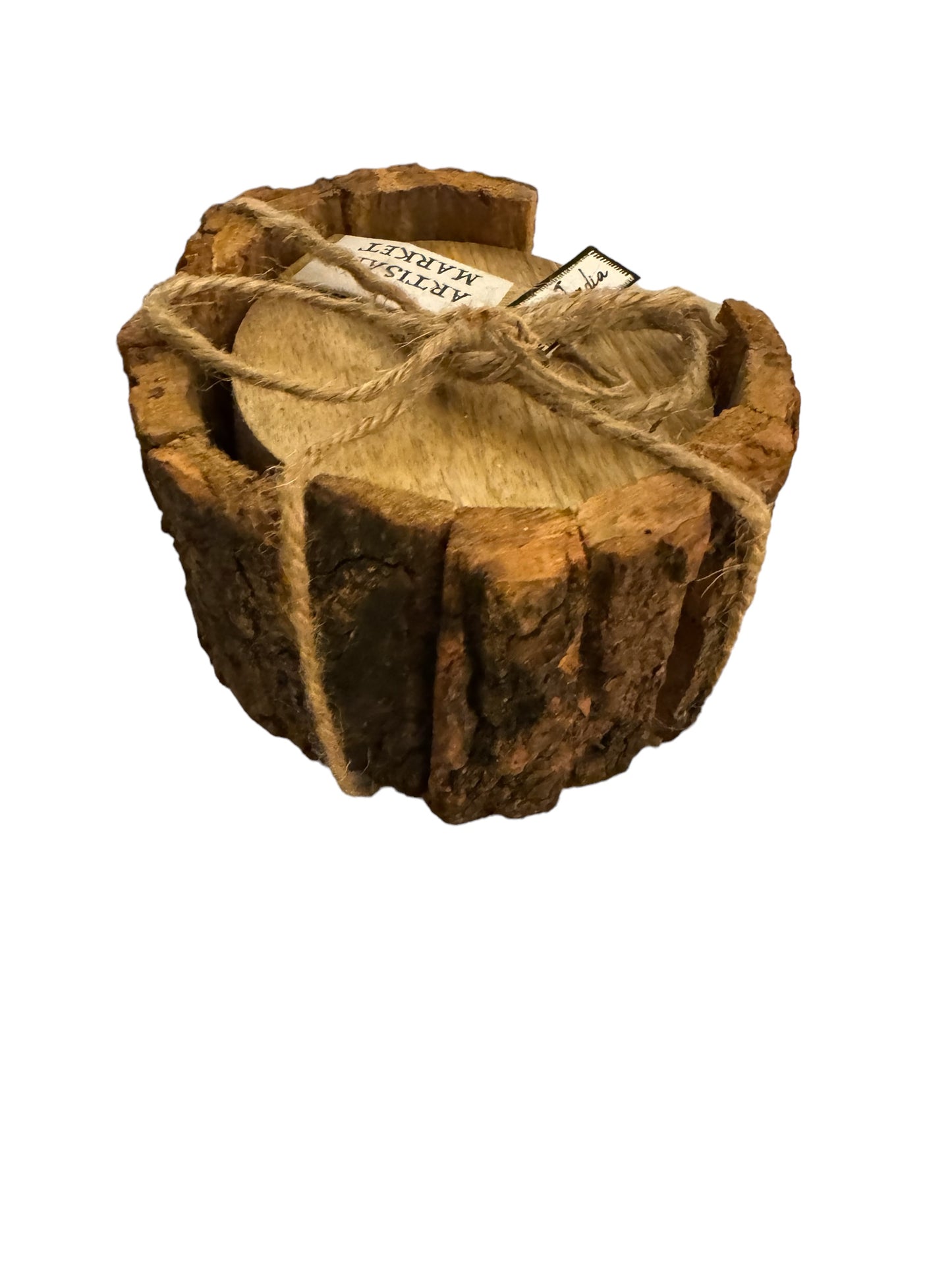 4-Piece Wood Coaster Set With Bark Caddy