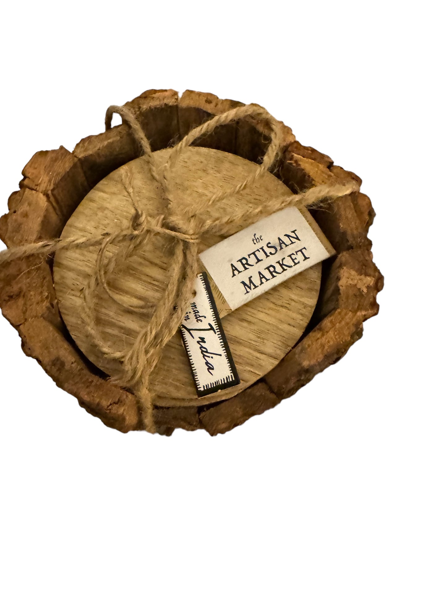 4-Piece Wood Coaster Set With Bark Caddy