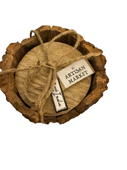 4-Piece Wood Coaster Set With Bark Caddy