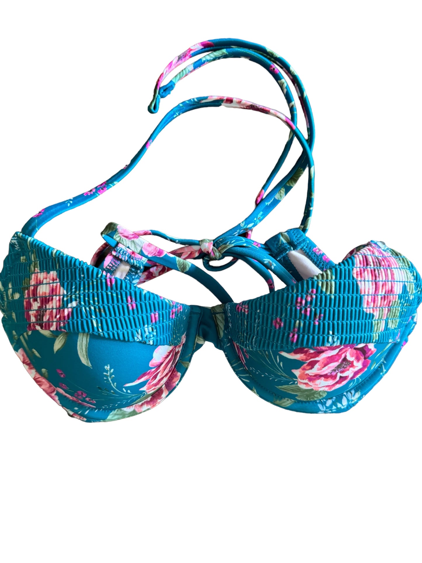 Womens Bathing Suit Top Floral  In Ocean Blue