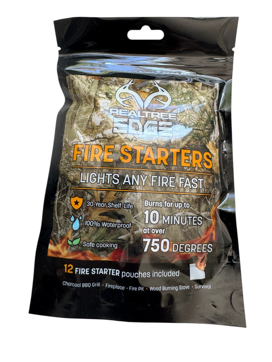 RealTree Weatherproof and Waterproof Fire Starter Pouch 12 Pack Clip Strip